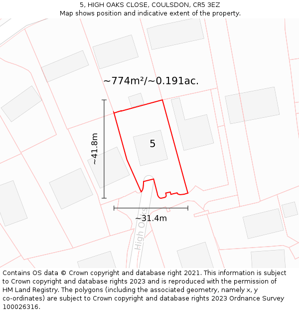 5, HIGH OAKS CLOSE, COULSDON, CR5 3EZ: Plot and title map