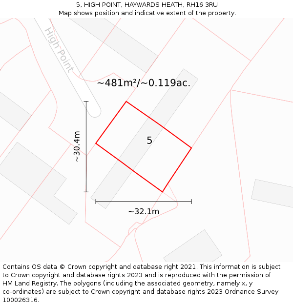 5, HIGH POINT, HAYWARDS HEATH, RH16 3RU: Plot and title map