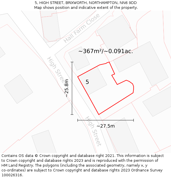 5, HIGH STREET, BRIXWORTH, NORTHAMPTON, NN6 9DD: Plot and title map