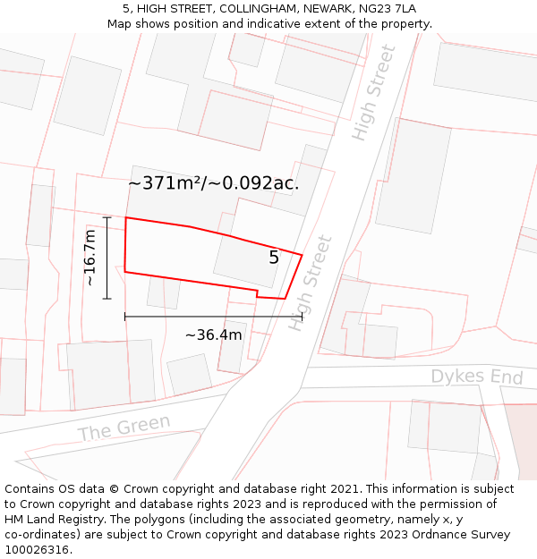 5, HIGH STREET, COLLINGHAM, NEWARK, NG23 7LA: Plot and title map