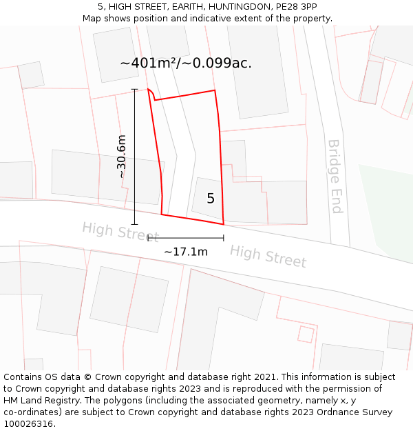 5, HIGH STREET, EARITH, HUNTINGDON, PE28 3PP: Plot and title map