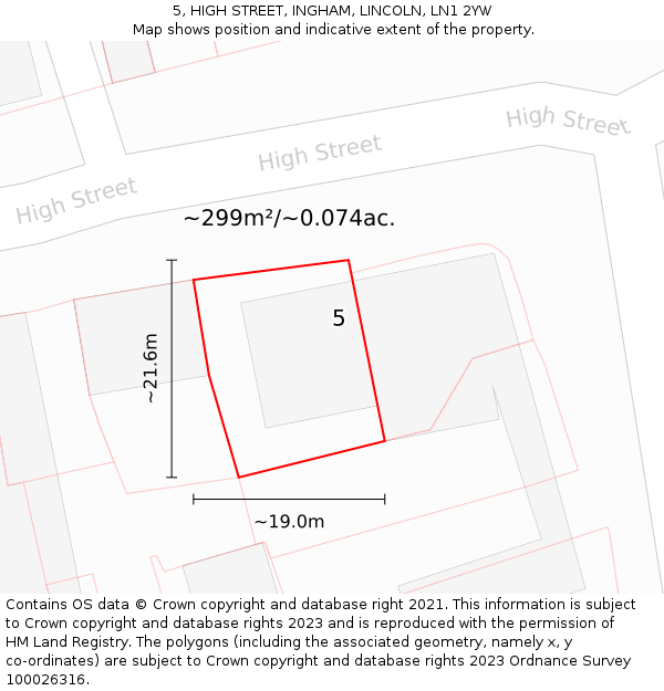 5, HIGH STREET, INGHAM, LINCOLN, LN1 2YW: Plot and title map