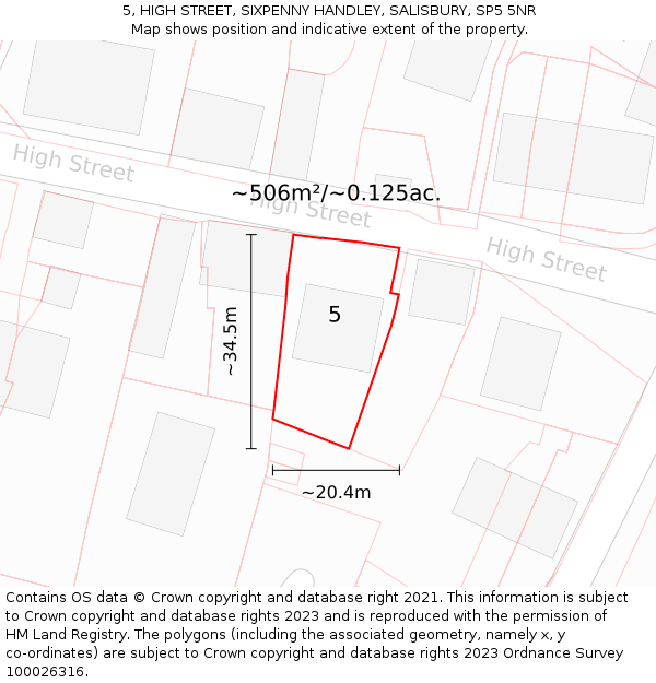 5, HIGH STREET, SIXPENNY HANDLEY, SALISBURY, SP5 5NR: Plot and title map