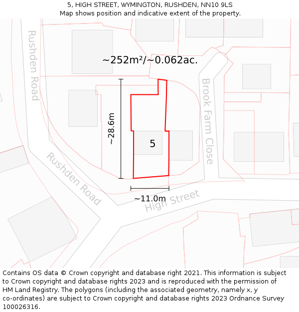 5, HIGH STREET, WYMINGTON, RUSHDEN, NN10 9LS: Plot and title map