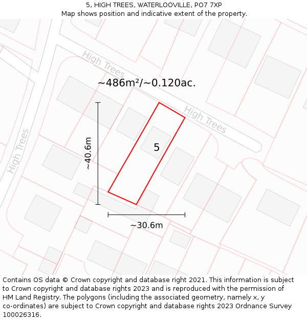 5, HIGH TREES, WATERLOOVILLE, PO7 7XP: Plot and title map