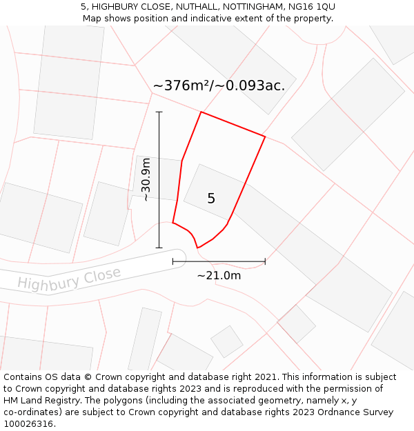 5, HIGHBURY CLOSE, NUTHALL, NOTTINGHAM, NG16 1QU: Plot and title map