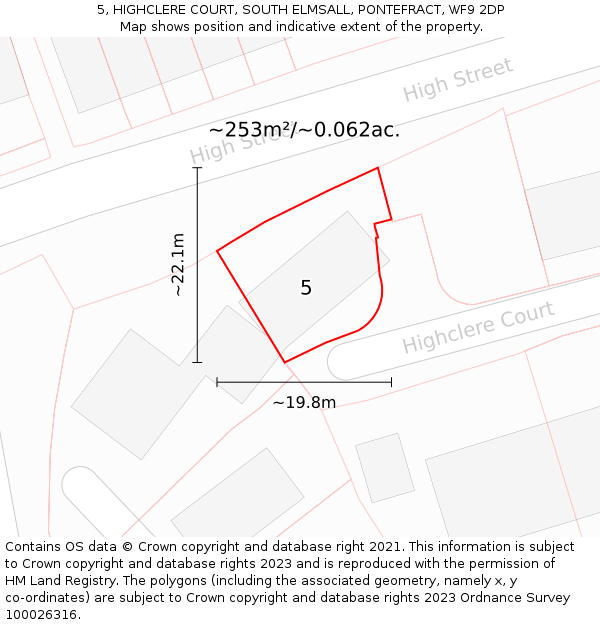 5, HIGHCLERE COURT, SOUTH ELMSALL, PONTEFRACT, WF9 2DP: Plot and title map