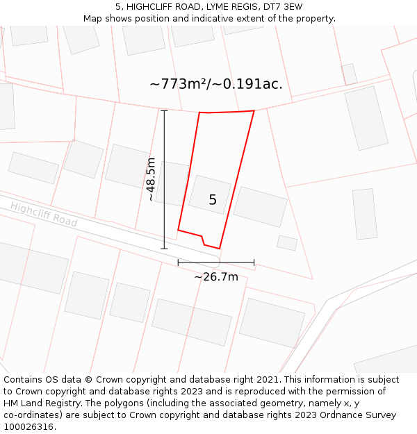 5, HIGHCLIFF ROAD, LYME REGIS, DT7 3EW: Plot and title map