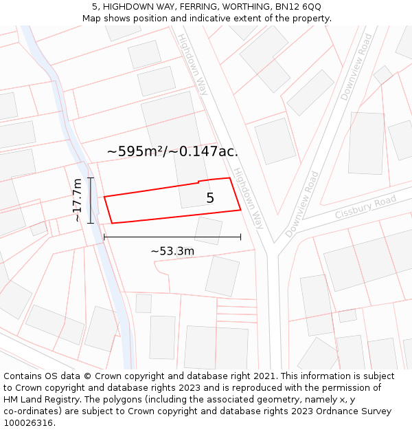 5, HIGHDOWN WAY, FERRING, WORTHING, BN12 6QQ: Plot and title map