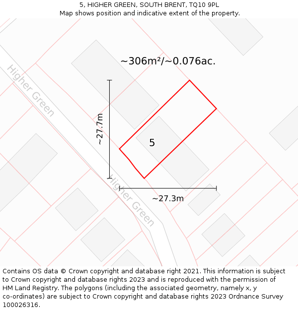 5, HIGHER GREEN, SOUTH BRENT, TQ10 9PL: Plot and title map