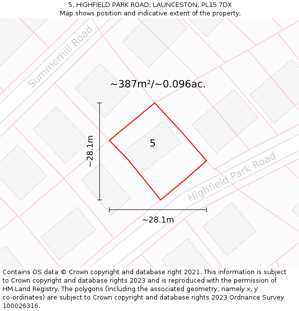 5, HIGHFIELD PARK ROAD, LAUNCESTON, PL15 7DX: Plot and title map