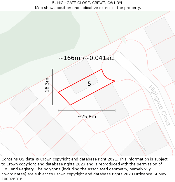 5, HIGHGATE CLOSE, CREWE, CW1 3YL: Plot and title map