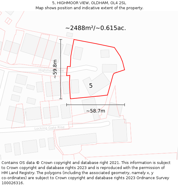 5, HIGHMOOR VIEW, OLDHAM, OL4 2SL: Plot and title map