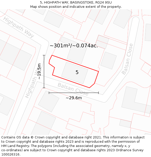 5, HIGHPATH WAY, BASINGSTOKE, RG24 9SU: Plot and title map