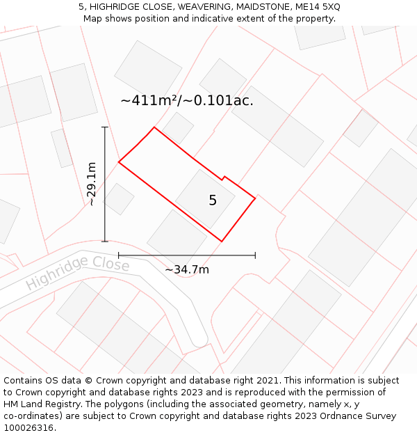 5, HIGHRIDGE CLOSE, WEAVERING, MAIDSTONE, ME14 5XQ: Plot and title map