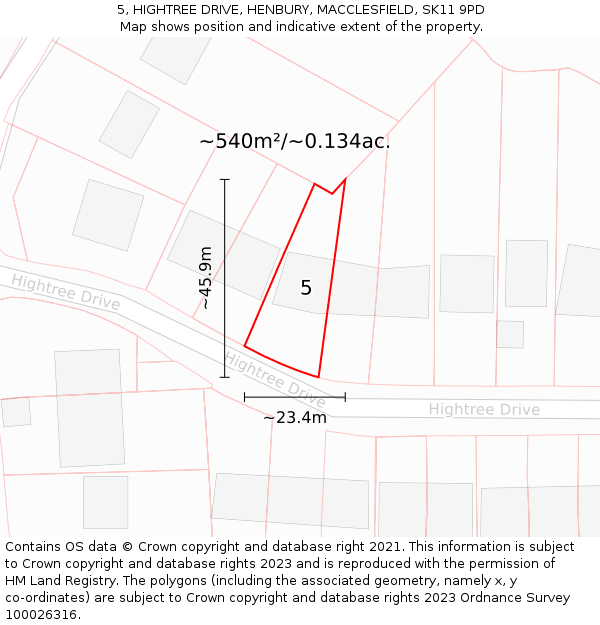 5, HIGHTREE DRIVE, HENBURY, MACCLESFIELD, SK11 9PD: Plot and title map