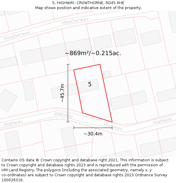 5, HIGHWAY, CROWTHORNE, RG45 6HE: Plot and title map