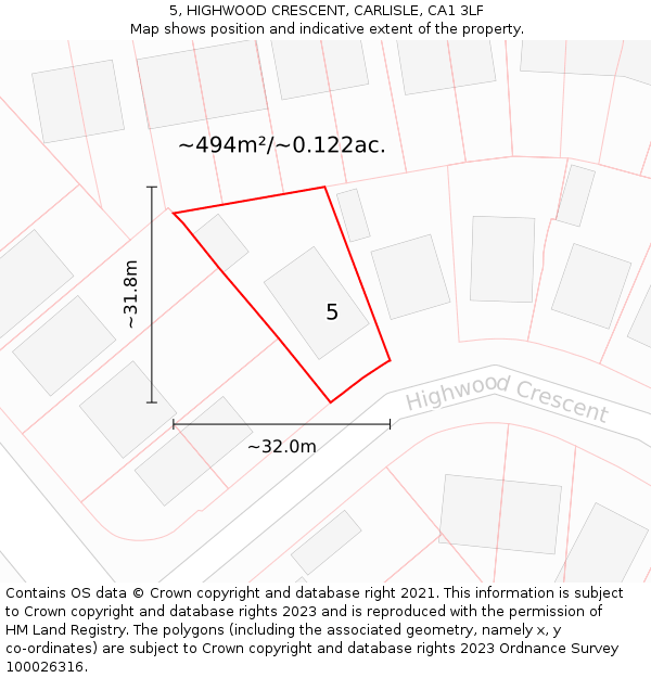 5, HIGHWOOD CRESCENT, CARLISLE, CA1 3LF: Plot and title map