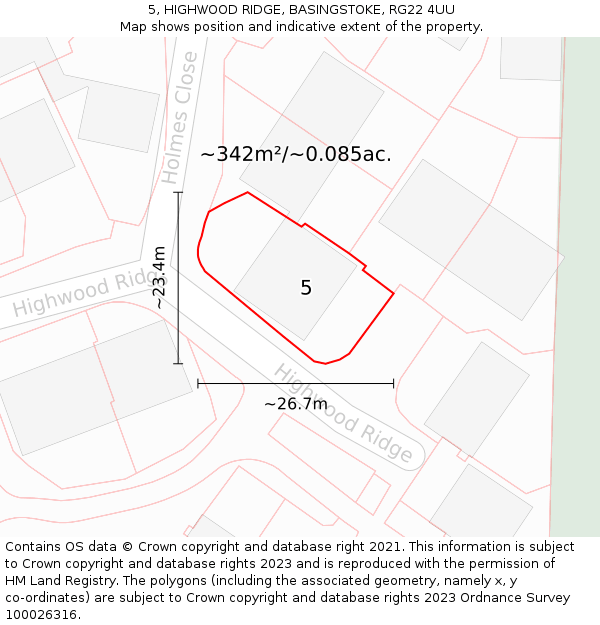 5, HIGHWOOD RIDGE, BASINGSTOKE, RG22 4UU: Plot and title map