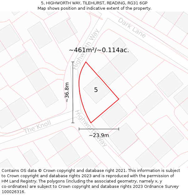 5, HIGHWORTH WAY, TILEHURST, READING, RG31 6GP: Plot and title map