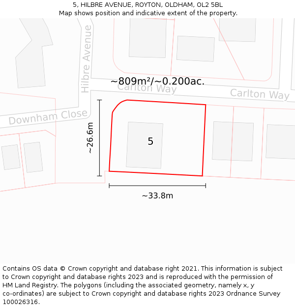 5, HILBRE AVENUE, ROYTON, OLDHAM, OL2 5BL: Plot and title map