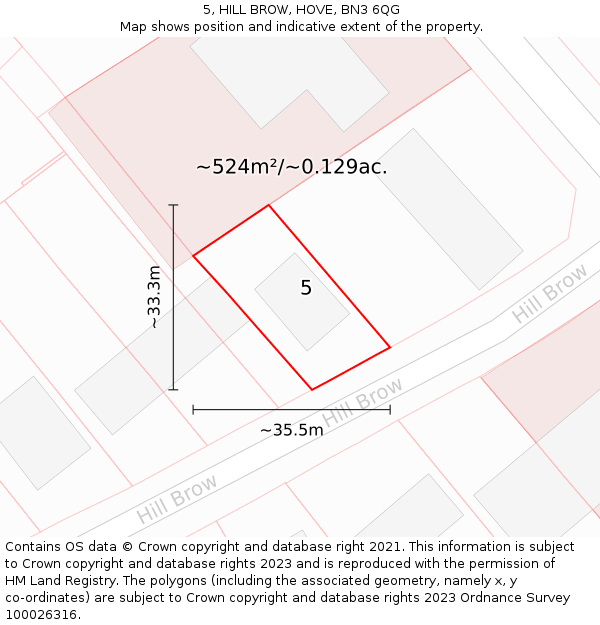 5, HILL BROW, HOVE, BN3 6QG: Plot and title map