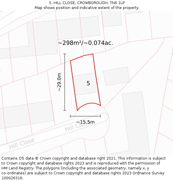 5, HILL CLOSE, CROWBOROUGH, TN6 1LP: Plot and title map