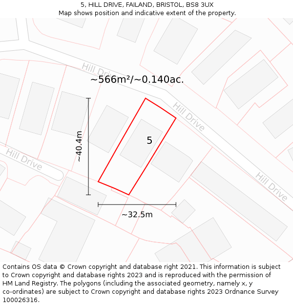 5, HILL DRIVE, FAILAND, BRISTOL, BS8 3UX: Plot and title map