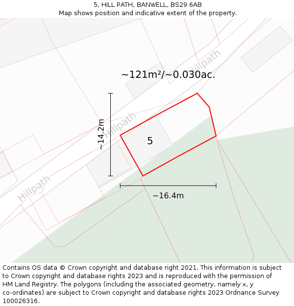 5, HILL PATH, BANWELL, BS29 6AB: Plot and title map