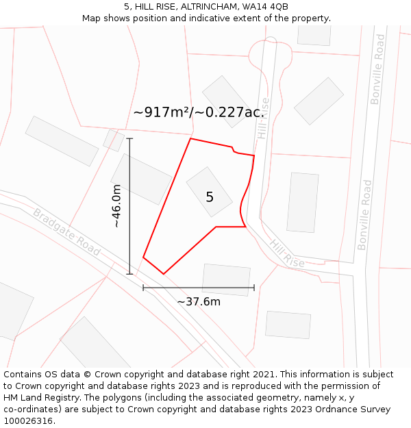 5, HILL RISE, ALTRINCHAM, WA14 4QB: Plot and title map