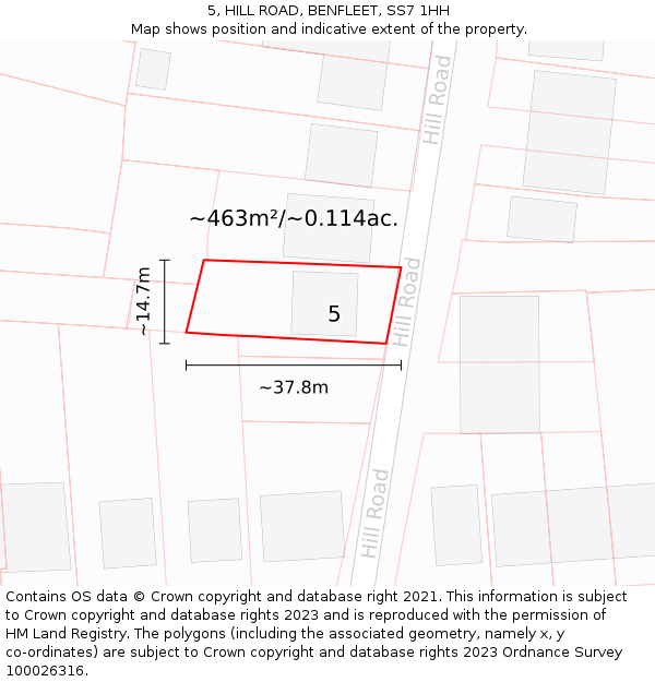 5, HILL ROAD, BENFLEET, SS7 1HH: Plot and title map