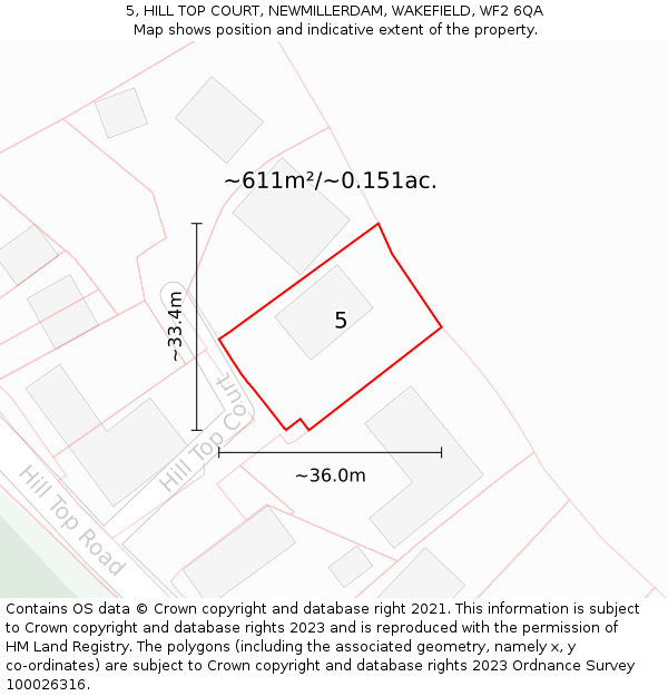 5, HILL TOP COURT, NEWMILLERDAM, WAKEFIELD, WF2 6QA: Plot and title map