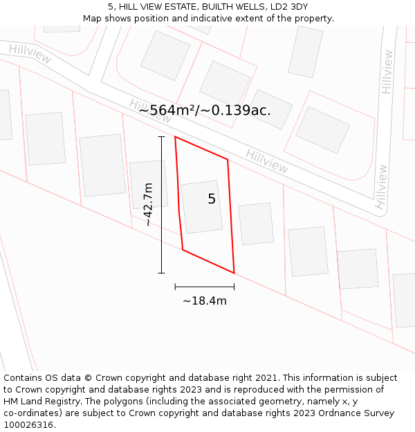 5, HILL VIEW ESTATE, BUILTH WELLS, LD2 3DY: Plot and title map