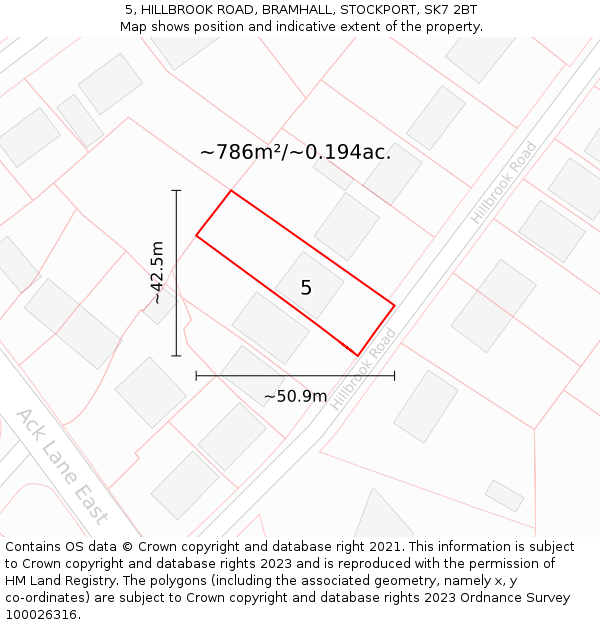 5, HILLBROOK ROAD, BRAMHALL, STOCKPORT, SK7 2BT: Plot and title map