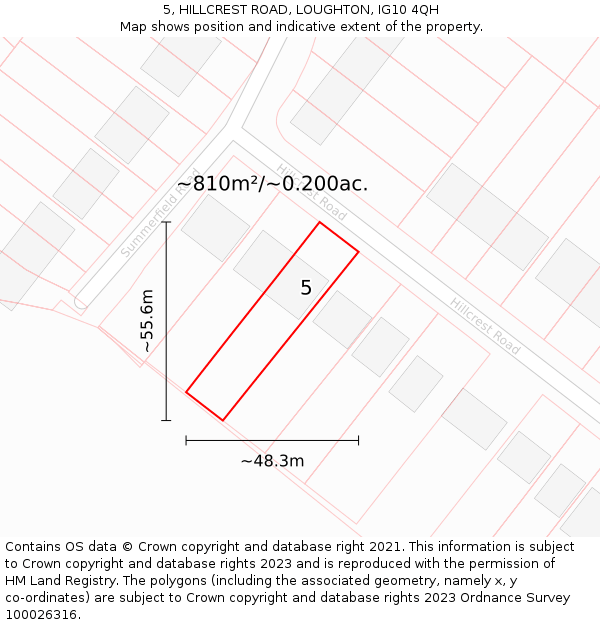 5, HILLCREST ROAD, LOUGHTON, IG10 4QH: Plot and title map