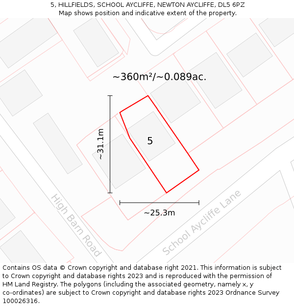 5, HILLFIELDS, SCHOOL AYCLIFFE, NEWTON AYCLIFFE, DL5 6PZ: Plot and title map