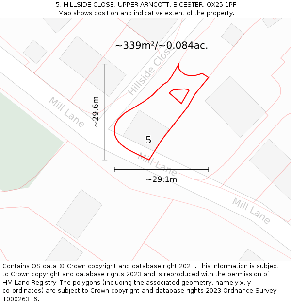5, HILLSIDE CLOSE, UPPER ARNCOTT, BICESTER, OX25 1PF: Plot and title map