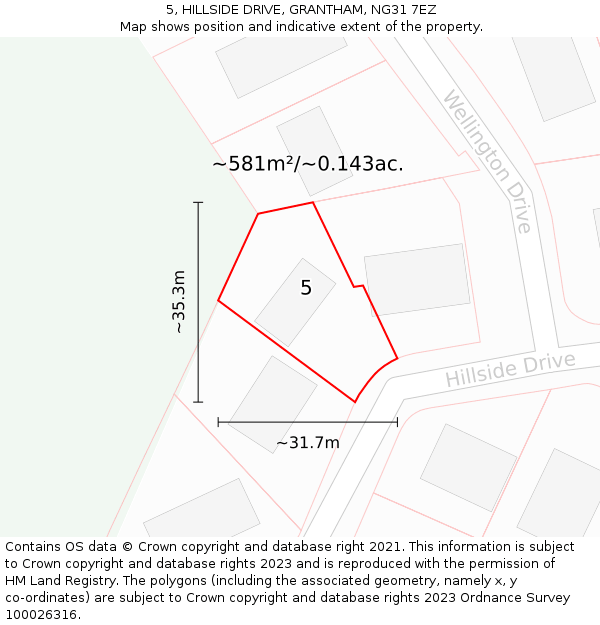 5, HILLSIDE DRIVE, GRANTHAM, NG31 7EZ: Plot and title map