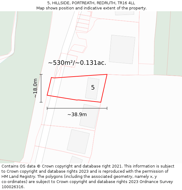 5, HILLSIDE, PORTREATH, REDRUTH, TR16 4LL: Plot and title map