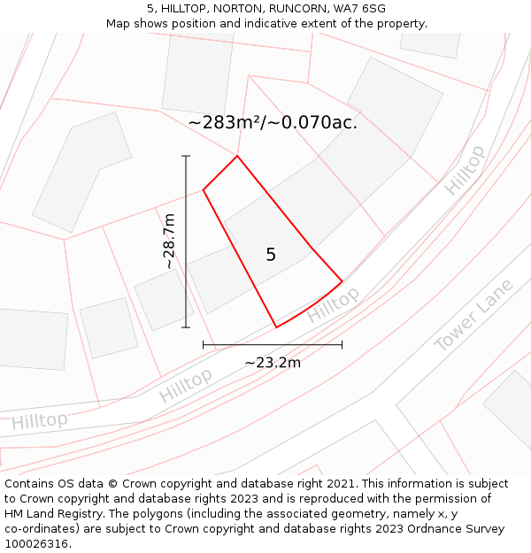 5, HILLTOP, NORTON, RUNCORN, WA7 6SG: Plot and title map