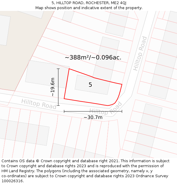 5, HILLTOP ROAD, ROCHESTER, ME2 4QJ: Plot and title map