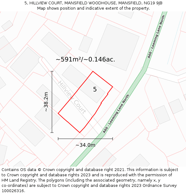 5, HILLVIEW COURT, MANSFIELD WOODHOUSE, MANSFIELD, NG19 9JB: Plot and title map