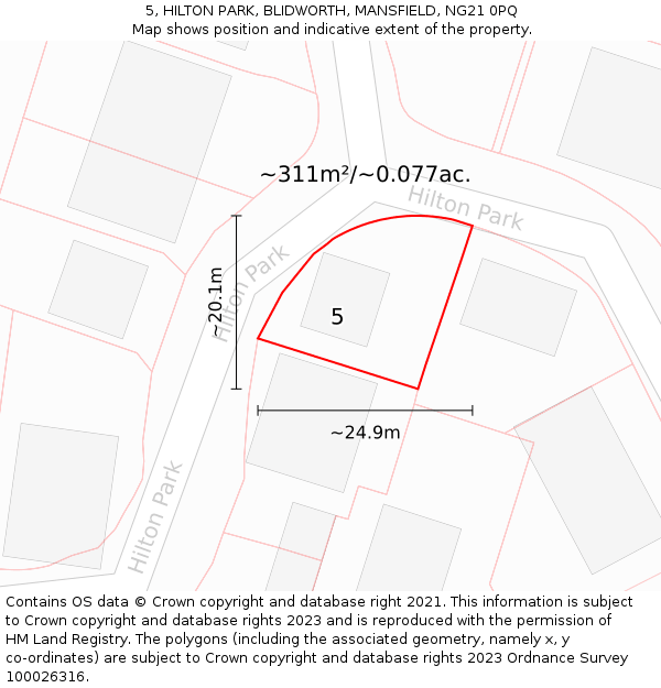 5, HILTON PARK, BLIDWORTH, MANSFIELD, NG21 0PQ: Plot and title map