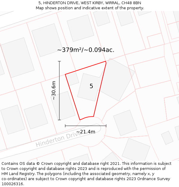 5, HINDERTON DRIVE, WEST KIRBY, WIRRAL, CH48 8BN: Plot and title map