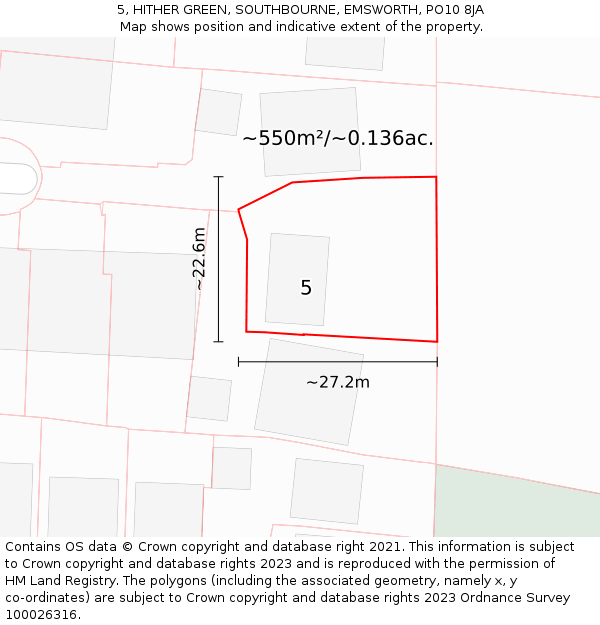 5, HITHER GREEN, SOUTHBOURNE, EMSWORTH, PO10 8JA: Plot and title map