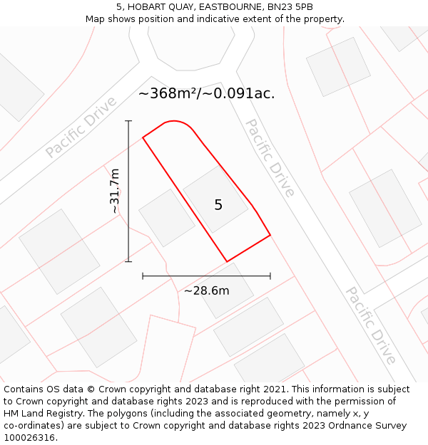 5, HOBART QUAY, EASTBOURNE, BN23 5PB: Plot and title map
