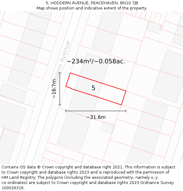 5, HODDERN AVENUE, PEACEHAVEN, BN10 7JB: Plot and title map