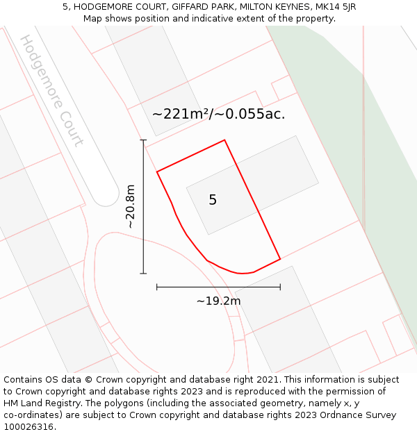 5, HODGEMORE COURT, GIFFARD PARK, MILTON KEYNES, MK14 5JR: Plot and title map