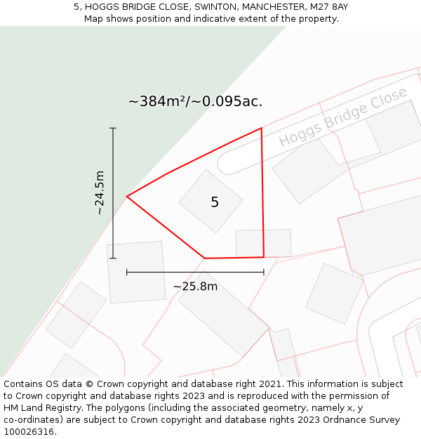 5, HOGGS BRIDGE CLOSE, SWINTON, MANCHESTER, M27 8AY: Plot and title map