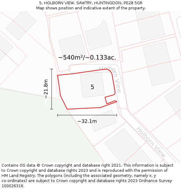 5, HOLBORN VIEW, SAWTRY, HUNTINGDON, PE28 5GR: Plot and title map